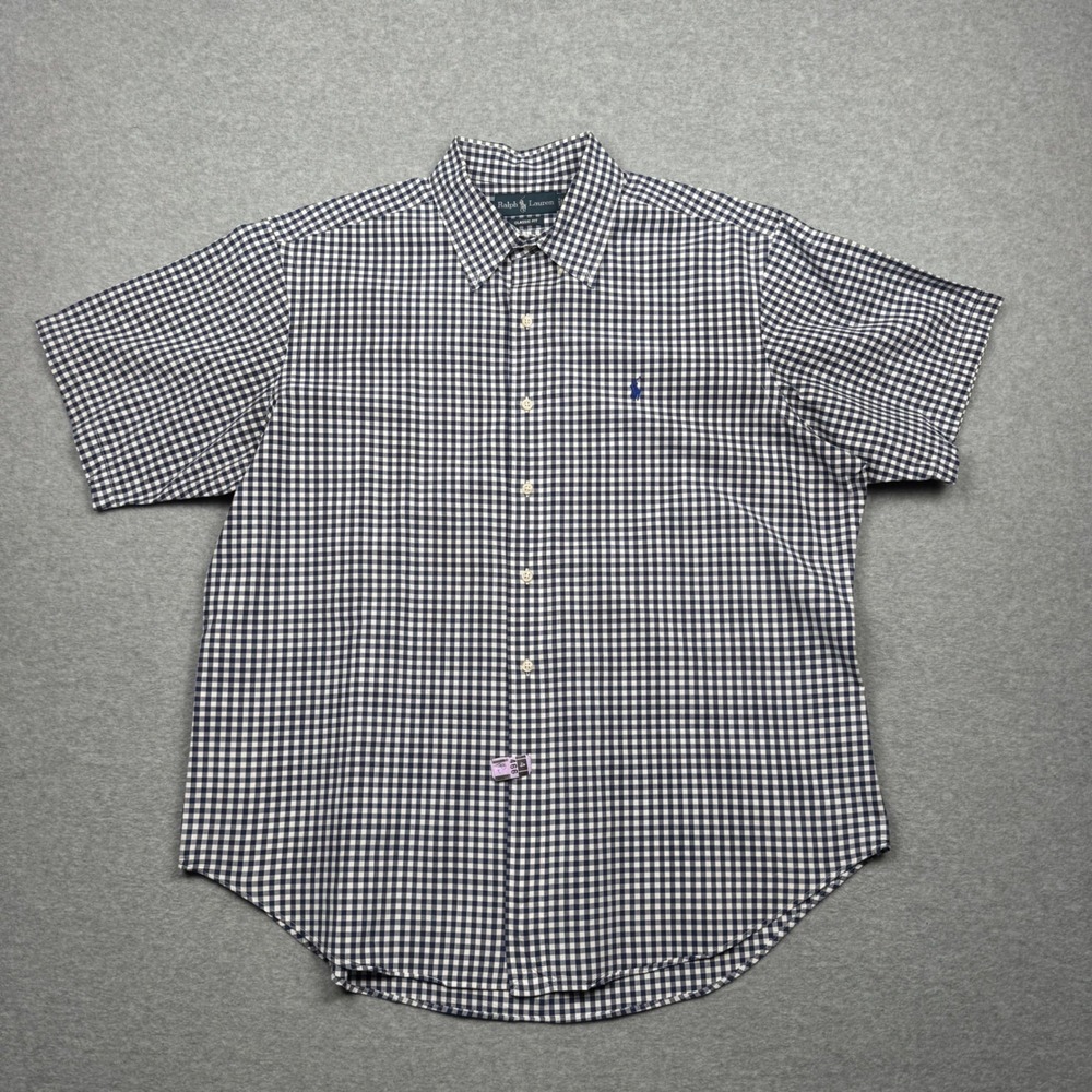 Ralph Lauren Classic Fit Gingham Shirt Mens XL Blue White Check Short Sleeve